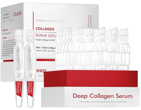 Triple Collagen & Hyaluronic Acid Microneedling Serum, Collagen Hyaluronic Acid Moisturiser,Hyaluronic Acid Serum for Face, Single-Use Vials Face Serum, Ampoule Tubes 30x1.5ml