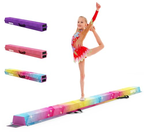 Dripex Kids Balance Beam - 210/240cm Portable Folding Balance Beam with Carry Handles, High Density EVA Faux Suede Gymnastics Beam for Home Gym Exercise