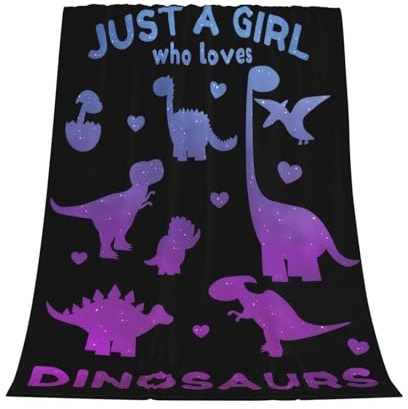 GardEssere Just A Girl Who Loves Dinosaurier-Decke, Überwurf, Dinosaurier-Geschenke für Mädchen, Flanell, Galaxie, Cartoon-Decken, warm, weich, leicht, Überwürfe für Sofa, Bettwäsche für Frauen und