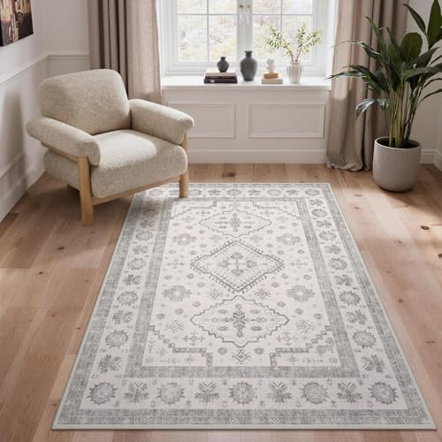 GENIMO - Tappeto Vintage 120x270cm - Antiscivolo, Lavabile in Lavatrice, Morbido e Resistente - Per Soggiorno, Sala da Pranzo, Ufficio -grigio argento blu