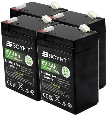 SSCYHT Batterie Lithium 12 V 2 Ah Batterie LiFePO4 6 V 4 Ah Batteries Petites Voitures 12 V Batteries Rechargeables pour éclairage Secours avec BMS pour Moteurs Moins 25 W,6v4ah 4pack