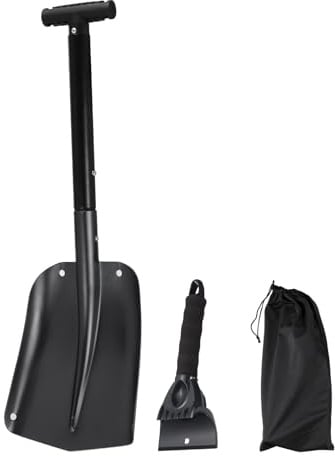 QUARKZMAN Pala Da Neve 3 In 1 Pala Da Neve In Alluminio Raschietto Per Ghiaccio Kit Di Rimozione Neve Di Emergenza Con Borsa Di Stivaggio Per Auto Campeggio Giardinaggio Nero