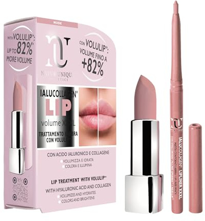 Nature Unique - SET IALUCOLLAGEN LIP + LIPLINER VOLUME XXXL Nude | Trattamento Rimpolpante Labbra con Acido Ialuronico e Collagene Vegetale | Volumizzante Labbra + Matita Labbra | MadeInItaly | 4,2ml