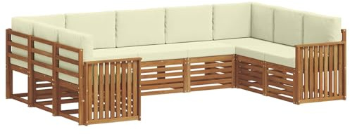 vidaXL Sofagarnituren 9 pcs Natur und Creme Massivholz Akazie, Moderne Gartenbank, strapazierfähige Eckmöbel für draußen, gemütliches Loungeset für Terrasse und Patio