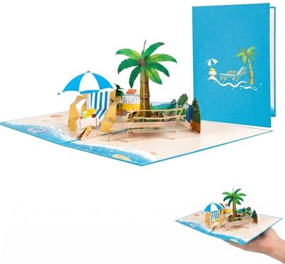 HAPZUR Pop-Up Karte Strandkorb 1x – 3D Geburtstagskarte Strandurlaub