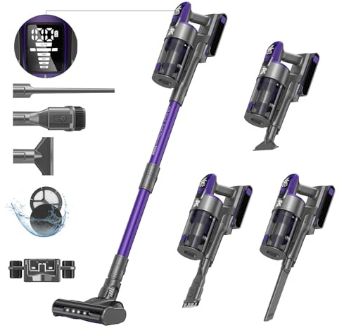 Vozascly X18 akku staubsauger​ kabellos 50KPA/600W/65Min,4-in-1 handstaubsauger,Geräuscharmer Standstaubsauger für Böden, Teppiche und Tierhaare