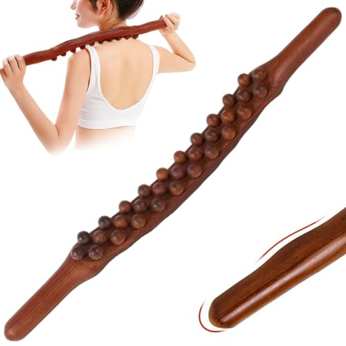 Massage Stick 23'' 31 Beads, Wooden Massage Roller Stick Non Slip Lymphatic Drainage Massager for Body Shaping, Muscle Pain Relief, Cellulite Massager