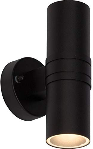 Brilliant 2 flammige LED Wandlampe - spritzwassergeschützte Wandleuchte für den Außenbereich mit zweiseitigem Lichtauslass und warmweißem Licht - Metall Schwarz - 20x12cm