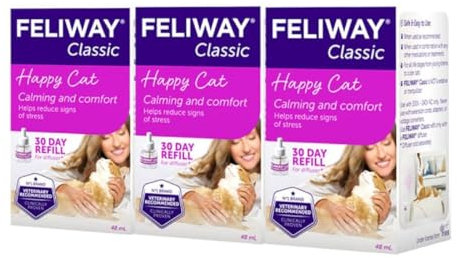 Feliway Classic - 3 recambios calmantes para Gatos de 30 días sin Olor para difusor de feromonas, 3 x 48 ml, Ayuda a Resolver los Signos comunes de estrés en Gatos y Gatitos, Recomendado por