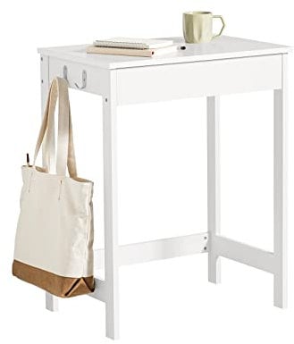 SoBuy Scrivania Salvaspazio con 1 Cassetto e 2 Ganci Tavolo da Lavoro Angolare Piccolo per Ufficio o Studio Scrivania Bianca per Casa, Cameretta o Computer 60x40x77cm FWT43-W