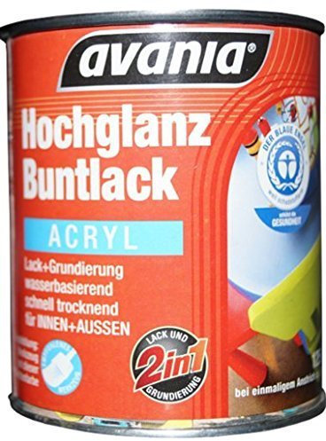 Avania Hochglanz Buntlack/Acryllack/farblos / 2,5 l / 2 in 1 Klarlack u. Grundierung/Malerqualität für Holz, Putz,Beton, Mauerwerk, Kunststoff,Eisen, Stahl, Metall,Zink, Aluminium, Kupfer