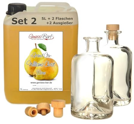 Grand Cru Williams Christ Birne 5L & 2 Flaschen & 2 Ausgiesser Edelspirituose 40% Vol. Schnaps Birnenschnaps Birnenspirituose