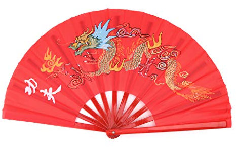 Mentin Éventail Chinois en Motif de Dragon Idéal pour la Pratique du Tai chi/Danse, Taiji Kung-fu (Rouge)