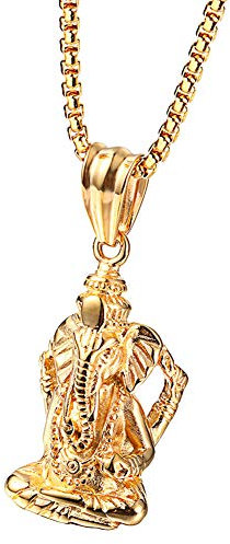 PAURO Herren Edelstahl Ganesha Elefanten Gott des Erfolgs Glückliche Anhänger Halskette Vintage Gold