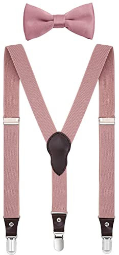 Shark Tooth Jungen Herren Hosenträger und Fliege Set Y-Back verstellbar - Pink - 119 cm
