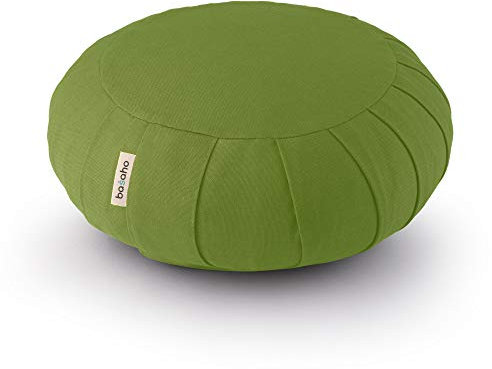 basaho CLASSIC Zafu Meditationskissen Yogakissen | Bio-Baumwolle | Buchweizenschalen | Abnehmbarer und waschbarer Bezug (Blattgrün)