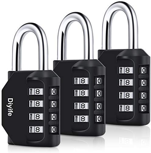 Diyife 3 Stück 4-Stelliges Zahlenschloss, Vorhängeschloss, Kombinationsschloss, Wetterfestes Metall, Plated Steel Combination Lock für Schule, Gym Locker, Hasp Cabinet, Storage, Garage, Gatter
