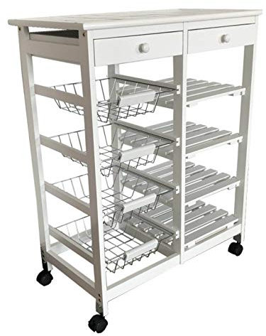 Meyvaser.com Ecommerce Company Verdulero frutero, Carro de Cocina Doble 4 cestas 4 baldas y 2 cajones 85cm Alto x 67cm Ancho x 37cm Fondo