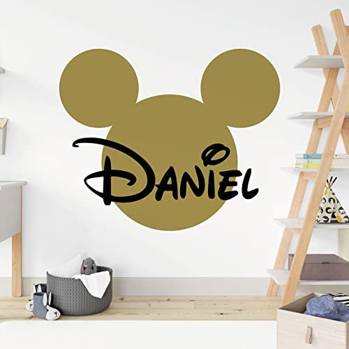 Mickey Mouse Silhouette Personalisierter Name – Disney Aufkleber Wandsticker [Gold]