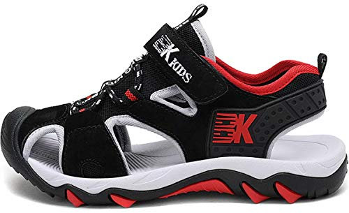 GURGER Sandales Enfant Garcon Fille Sandales de Randonnée Marche Sport Chaussure de Plage Bout Fermé été Noir Rouge Taille 37