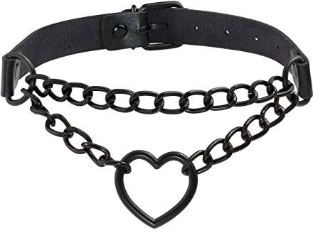 Manfnee PU Leder Choker Punk Emo Herz Anhänger Kette Choker Halsband Halskette für Frauen verstellbar