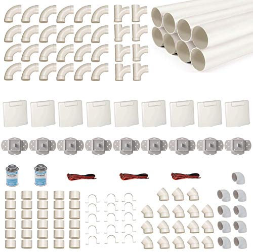 crossvac Zentralstaubsauger Einbau-Set für 9 Saugdosen mit Rohren, Fittings & Co. - Montageset für DIY-Einbau Einer Staubsaugeranlage - Saugdose VEX-S quadratisch