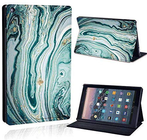 FINDING CASE For Amazon Fire HD 10 (9th gen 2019) Tablet - Printed PU Flip Leather Smart Lightweight Shell Stand Cover Case for Fire HD 10 (9th gen 2019) (green ambesonne marble)