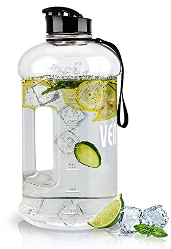 VENNERLI Trinkflasche 2,2L Wasserflasche Sportflasche mit Griff Sport Gym Water Bottle BPA Frei Fitness Training Groß Plastik Fitness Auslaufsicher Ideal für Sport Fitness Büro Heim(2.2L Transparente)