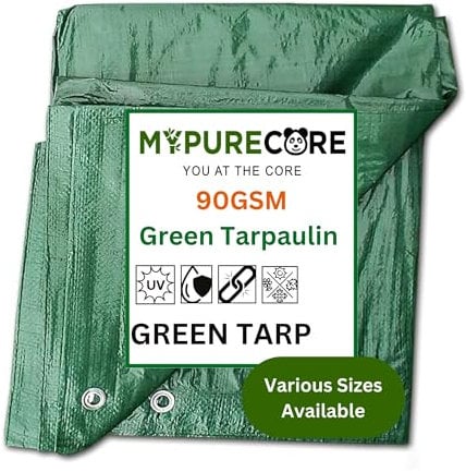 MYPURECORE Green Tarpaulin – Heavy Duty, Waterproof Cover Plastic Tarp – Durable Sheet for Garden, Caravan, Camping, Outdoor – UV, Dust, Rain, Ground Sheets for Camping (2m x 3m)