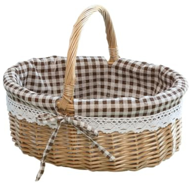 Cabilock Weidenkorb - Korbkorb mit Futter Weidenkorbgröße S (Kaffee-Plaid in Primärfarbe)