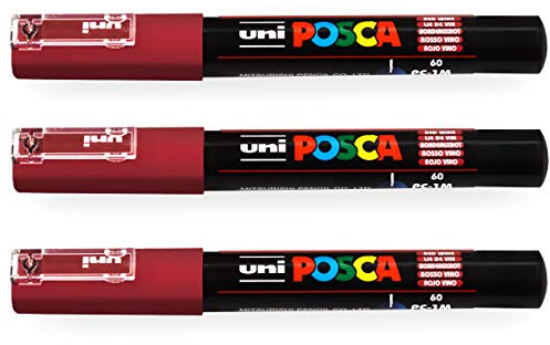 Posca Uni-Ball PC-1M Paint Marker Art Pens – 0,7 mm – Rotwein – 3 Stück