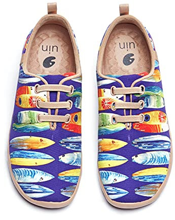 UIN Shark or Surfboard Damen Painted Slip On Schuhe Reiseschuhe Lässiger Fashional Sneaker Segelschuhe Canvas Mehrfarbig(42.5)