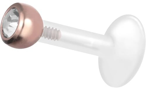PIERCINGLINE Piercing Stecker PTFE Labret mit Innengewinde + Titan-Aufsatz KRISTALL - Roségoldfarben, Transparent, Schwarz, Goldfarben, Silberfarben