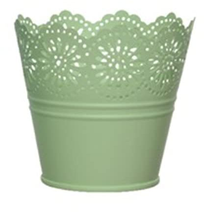Kaemink Summer Bulb/Flower Plant Pot/Metal Planter - Ditsy Floral Cutout Detail - 10.5 cm - (Green)
