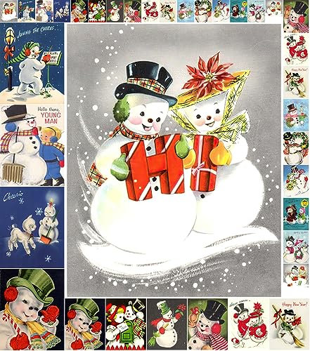 Decoupage Paper Pack (21 Sheets 15x20cm) Christmas Snowman FLONZ Vintage Styled Christmas Pictures Cards for Decoupage, Craft and Scrapbooking