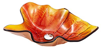 LHJK Lavabo da Appoggio Artistico A Forma di Foglia d'Acero, Lavabo da Appoggio in Vetro Temperato di Lusso A Forma di Foglie, Lavelli da Bagno, sopra Il Bancone,Red 1 Accessories