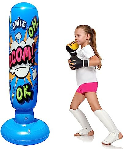 Sgizoku Standboxsäcke Aufblasbare Freistehende Sandsäcke Geeignet für Kinder Jugendliche Erwachsene (Blau 120CM)