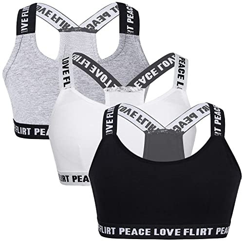 3er Packung Teens Mädchen BHS Baumwolle Sport Bustier mit Abnehmbaren Pads Unterwäsche Ohne Bügel Gepolsterte Sport Büstenhalter für 7-12 Jahre Kinder