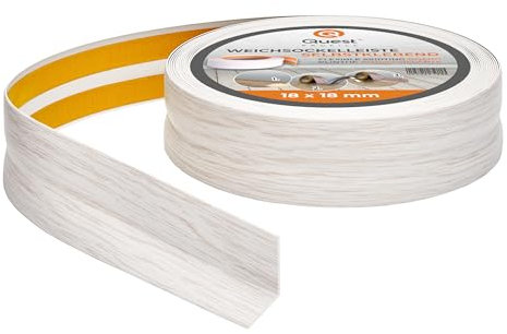 Quest Weichsockelleiste Selbstklebend - 18 mm x 18 mm - Knickleiste, Abschlussleiste für Küche, Badezimmer - Dichtungsband PVC, Flexibel, Wasserdicht, Dekorativ - 5 Meter, Birke