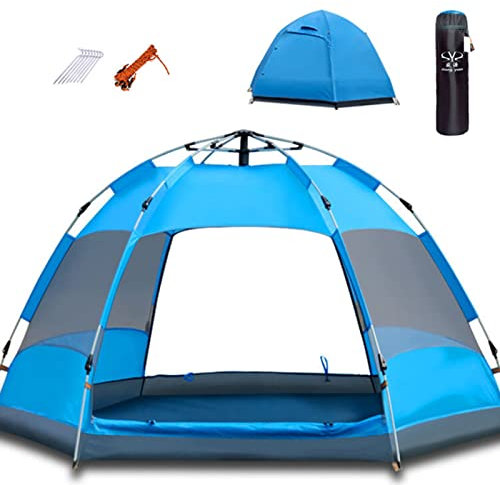 HEBEHO Tragbares Wurfzelte Pop-up-Familien-Campingzelt für 3-5 Personen, Sofort-Strandzelt, regenfest und Sonnenschutz UPF50+, Kuppelzelt mit Tragetasche, 240 × 240 × 135 cm, Blau