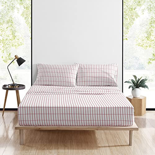MARIMEKKO Bettwäsche-Set für Queensize-Bett, Baumwoll-Perkal-Bettwäsche-Set, frisch und kühl, leicht und atmungsaktiv (Pieni Tiiliskivi Rot, Queen)