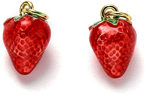 KitBeads Erdbeer-Anhänger aus Titan, Rot, Emaille, niedliche Lebensmittel, 3D-Obst-Anhänger, Sommer, 18 Karat vergoldet, für Schmuckherstellung, 5 Stück