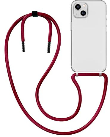 MyGadget Strap Case for Apple iPhone 13 Mini - [ with removable Cord ] Crossbody Phone Hard Cover - Case with Neck Holder - Lanyard Carrier with Rope in Wine Red