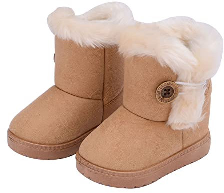 Hezeisoar Bambini Stivali da Neve Ragazze Ragazzi Fodera Caldo Stivaletti Piatto Antiscivolo Scarponi Inverno All'aperto Scarpe Carino Boots marrone,19 EU = 20 Tag