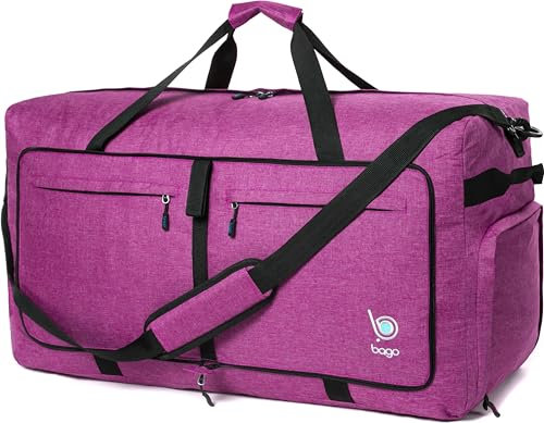 Bago Sacs de Voyage de 40 L, 60 L, 80 L, 100 L, 120 L, 140 L - Durable, léger, imperméable et Pliable pour Voyage avec Compartiment à Chaussures, Sac de Nuit Pliable pour Homme et Femme, Rose Neige