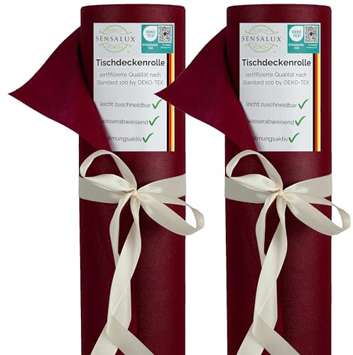 Sensalux Tischdeckenrollen-Set, 2 Stück, stoffähnliches Vlies, Event, Geburtstagsfeier, 1,18m x 10m Bordeaux