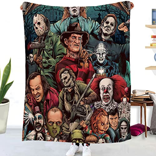 GLIKW Kuscheldecke Flauschige Personalisierte Horror Movie Character Decke, Super Weiche Flanell Horror Deko Wohndecke für Couch Bett Wohnzimmer Sofa Stuhl Halloween Weihnachts Geschenk (H,150×200cm)