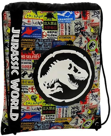 CYPBRANDS Jurassic World-Mochila saco, Mochila cuerdas, Extraescolares, Material escolar, Rucksack, Multicolor, Unisex, Parque Jurásico, Producto Oficial