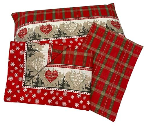 Bee Set Lenzuola in Flanella Tartan con Cervi Completo Letto Matrimoniale MADE IN ITALY (2P, Cervo Tartan)