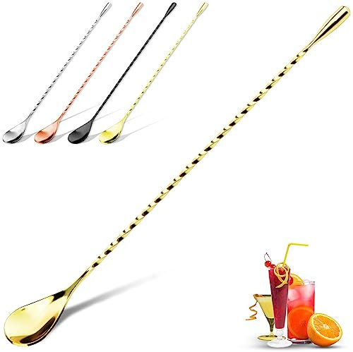Cucchiaio Da Cocktail, Cucchiaio Da Bar Lungo 30 Cm, Cucchiai Da Cocktail Con Manico Lungo In Acciaio Inossidabile Con Design A Spirale Per Shaker Da Cocktail (Oro)